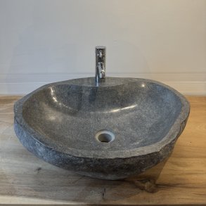 H�ndvask flodsten - Sort/Gr� - med hul til armaturet