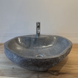 H�ndvask flodsten - Sort/Gr� - med hul til armaturet