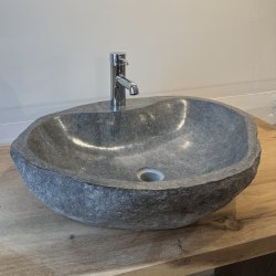 H�ndvask flodsten - Sort/Gr� - med hul til armaturet