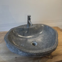 H�ndvask flodsten - Sort/Gr� - med hul til armaturet