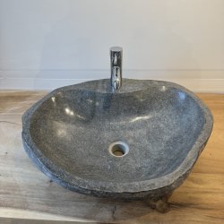 H�ndvask flodsten - Sort/Gr� - med hul til armaturet