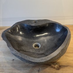 H�ndvask flodsten - Sort/Gr� -  med hul til armaturet - NYHED