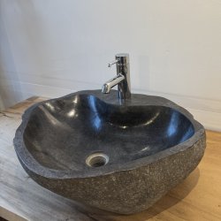 H�ndvask flodsten - Sort/Gr� -  med hul til armaturet - NYHED