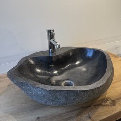 H�ndvask flodsten - Sort/Gr� -  med hul til armaturet - NYHED