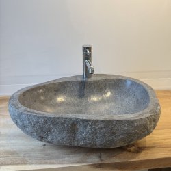 H�ndvaske flodsten Gr�/Sort - med hul til armaturet
