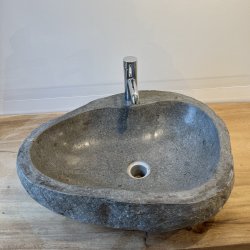 H�ndvaske flodsten Gr�/Sort - med hul til armaturet