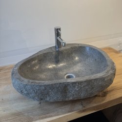 H�ndvaske flodsten Gr�/Sort - med hul til armaturet