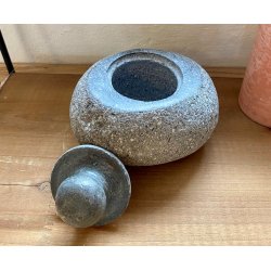 Krukke med l�g Sort/Gr�/Brun - Flodsten