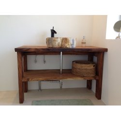 Planke bord og ben stel med hylde i Suartr