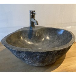 Hndvask flodsten - Sort/Gr