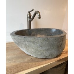 Hndvask flodsten - Sort/Gr