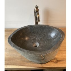 Hndvask flodsten - Sort/Gr