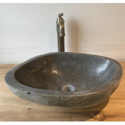 Hndvask flodsten - Sort/Gr