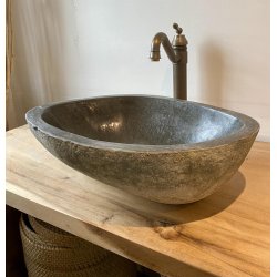 Hndvask flodsten - Sort/Gr