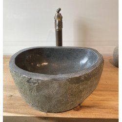 Hndvask flodsten - Sort/Gr 