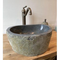 Hndvask flodsten - Sort/Gr 