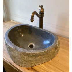 Hndvask flodsten - Sort/Gr 