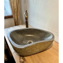 Hndvask flodsten - Sort/Gr