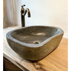 Hndvask flodsten - Sort/Gr