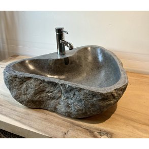 Hndvask flodsten - Sort/Gr