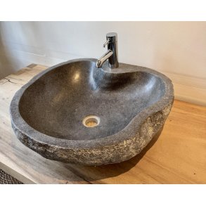 H�ndvask flodsten - Sort/Gr� - med hul til armaturet
