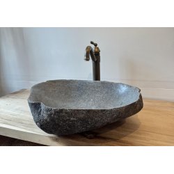 Hndvask flodsten - Sort/Gr