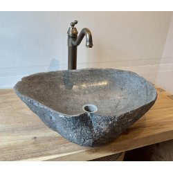 Hndvask flodsten - Sort/Gr