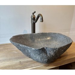 Hndvask flodsten - Sort/Gr