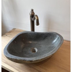 Hndvask flodsten - Sort/Gr