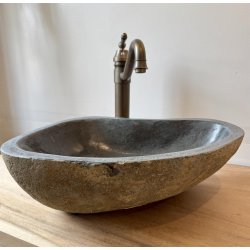 Hndvask flodsten - Sort/Gr