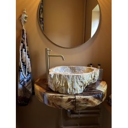 Unikke, eksklusive naturstens hndvaske, ud af et trfossil